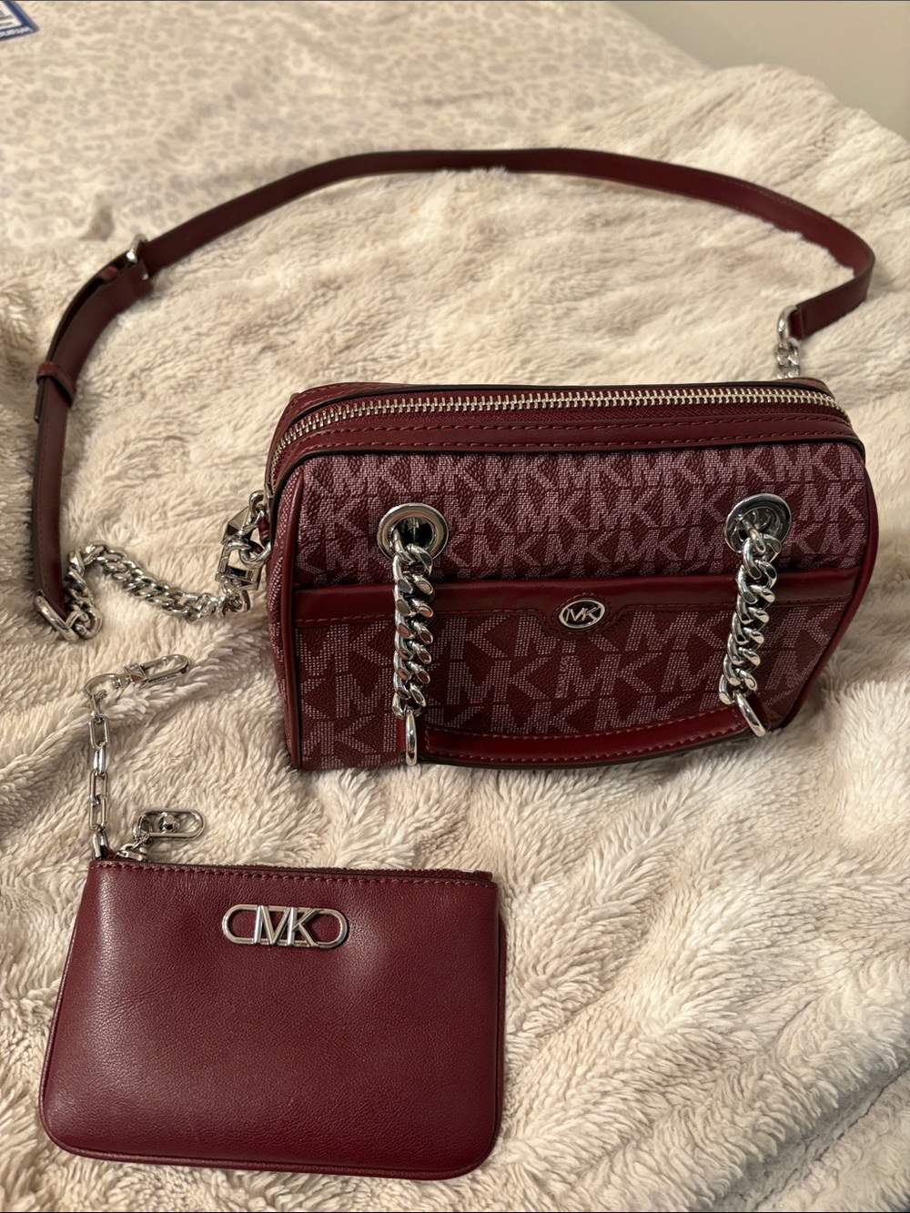 Michael Kors Wine Red Logo Crossbody with Detachable Pouch
